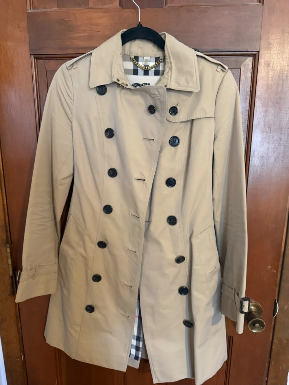 Burberry Trench Coat Honey Color Sandringham Size US 4 UK 6 Nova check lining. - Picture 3 of 8